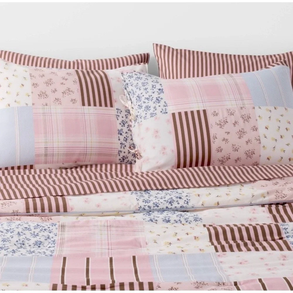 Hollister x Target Cotton Percale Comforter Set Twin Pink Blue Patchwork Floral